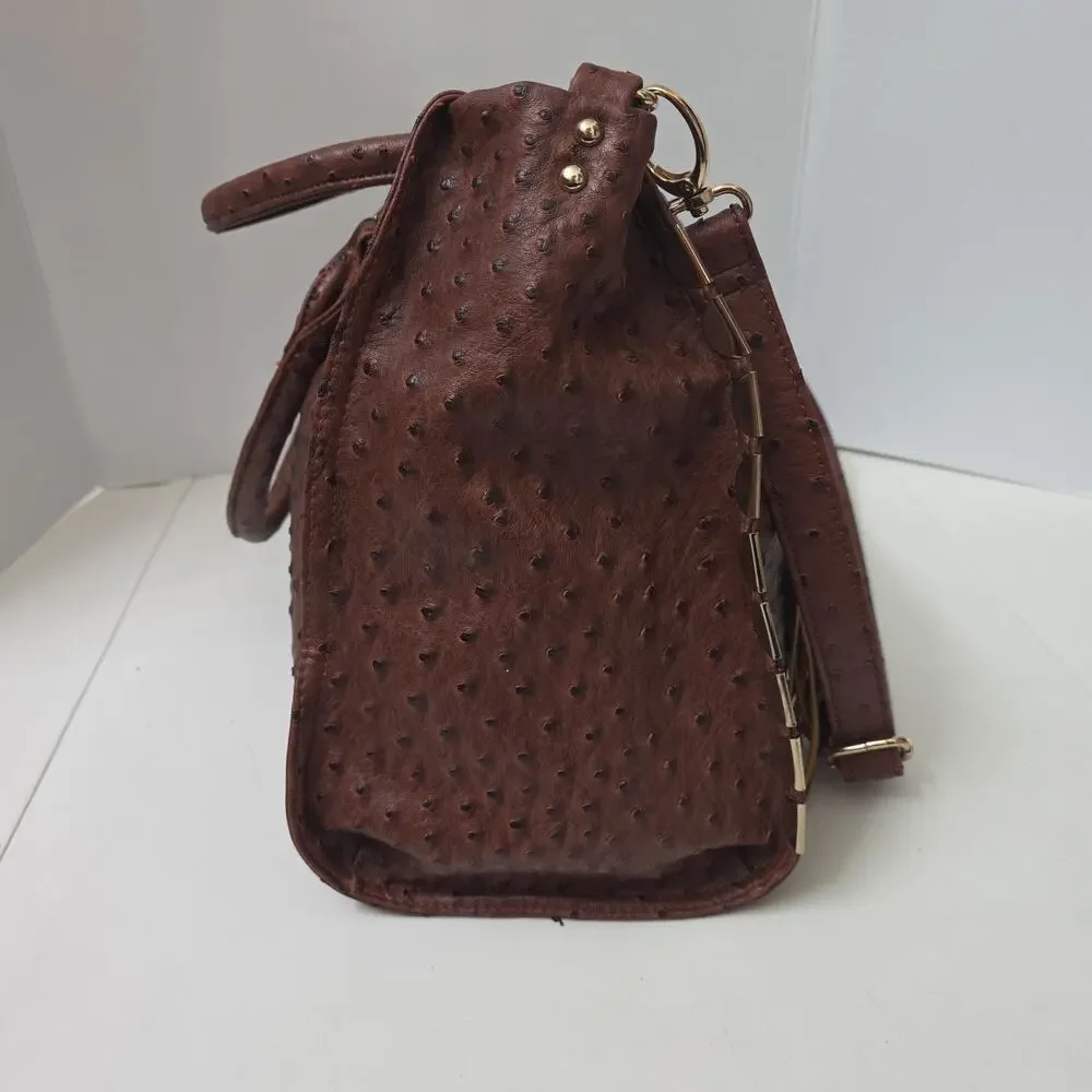Imoshion Brown Ostrich Embossed Satchel Crossbody Large Bag Tassel Studded Purse